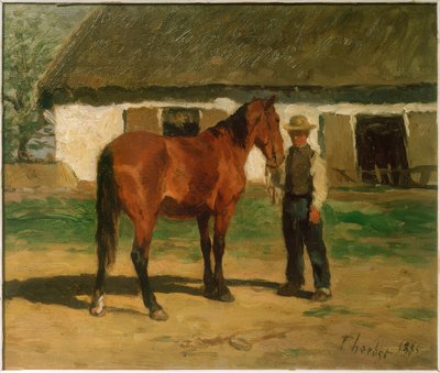 Braunes Pferd vor weißem Haus von Thomas Ludwig Herbst